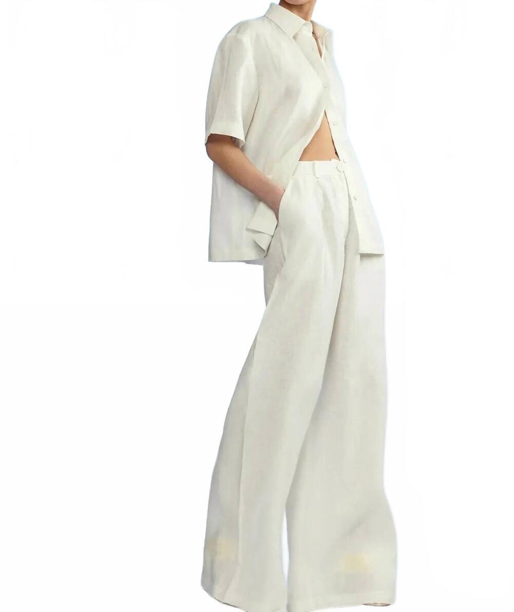 NEW CYNTHIA ROWLEY isola linen wide leg pants in white